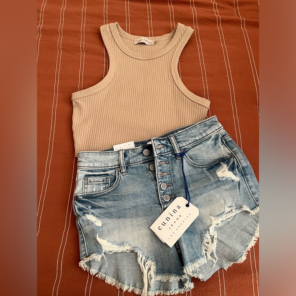 Tan ribbed crop top